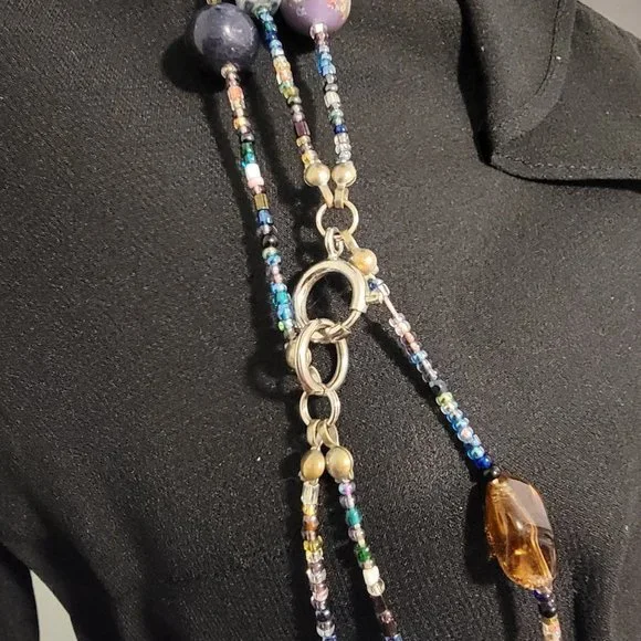 FABULOUS Vintage ITALIAN GLASS BEAD Triple Strand Necklace - Picture 4 of 8